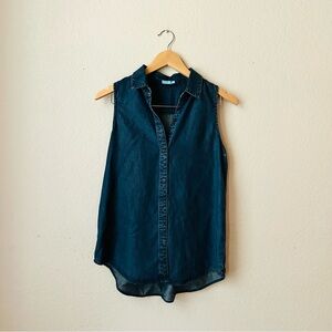 J. McLaughlin Womens Chambray Denim Button Shirt Blue Sleeveless Size XS